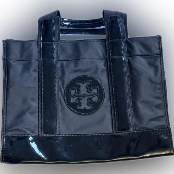 Tory Burch Authentic 88366 Large Nylon Patten Leather Trim Black Hand/To… - Picture 1 of 11